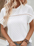 Eyelet Round Neck Short Sleeve Blouse - Trendsi