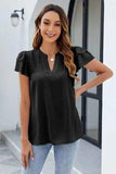 Ruffled Notched Short Sleeve Blouse - Trendsi - Flyclothing LLC