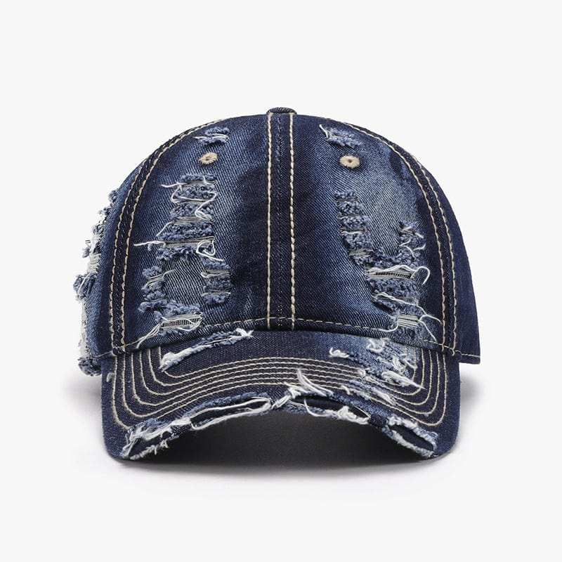 Distressed Adjustable Cotton Baseball Cap - Trendsi - Flyclothing LLC