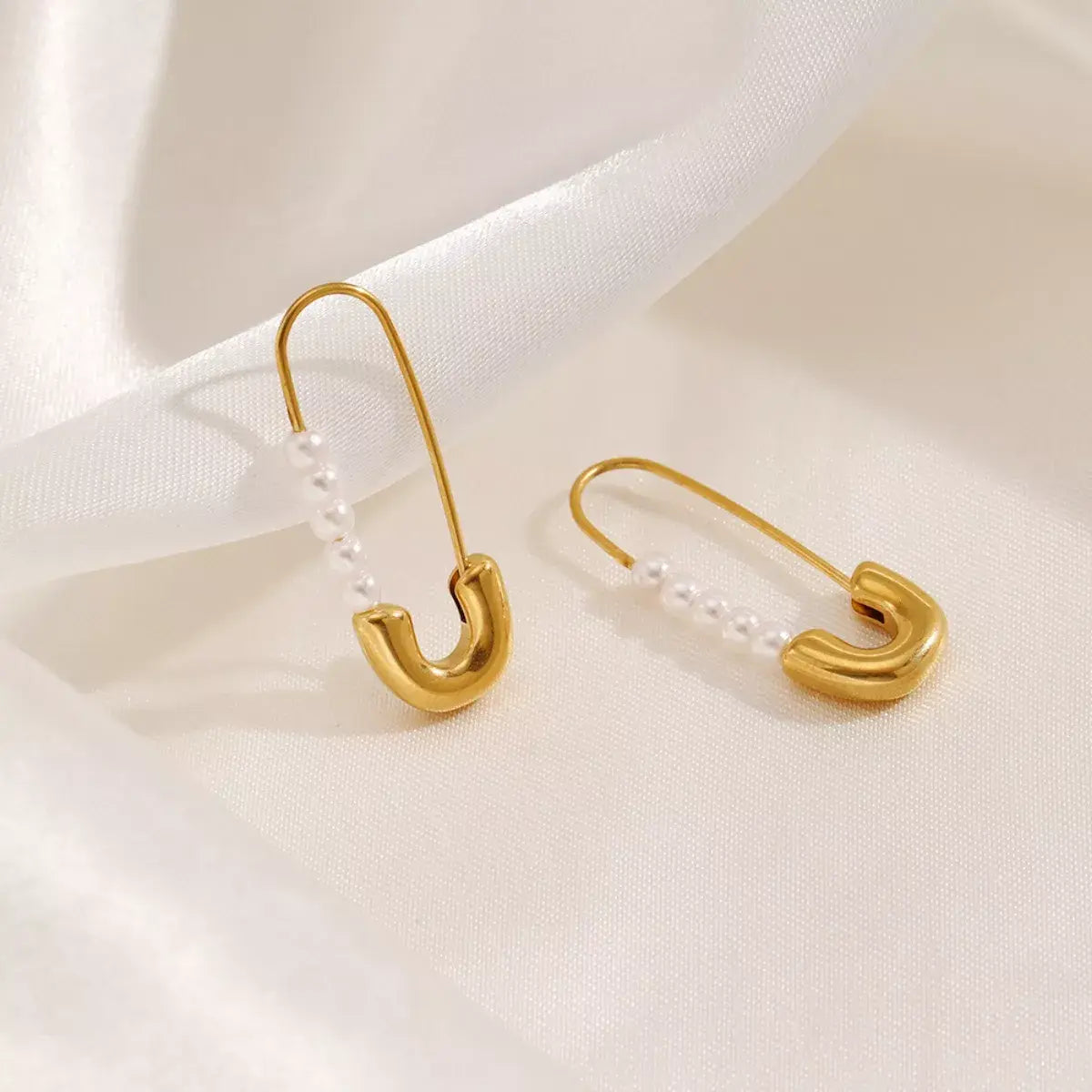 Safety Pin Pearl Accent Earrings - Trendsi - Flyclothing LLC