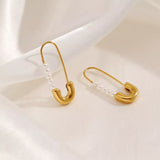 Safety Pin Pearl Accent Earrings - Trendsi - Flyclothing LLC