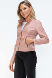 Snobbish Faux Leather Zip Up Drawstring Hooded Jacket - Trendsi - Flyclothing LLC