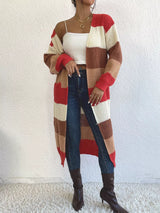 Striped Color Block Open Front Knit Cardigan - Trendsi - Flyclothing LLC