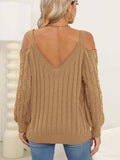 Cable-Knit V-Neck Long Sleeve Sweater - Trendsi - Flyclothing LLC