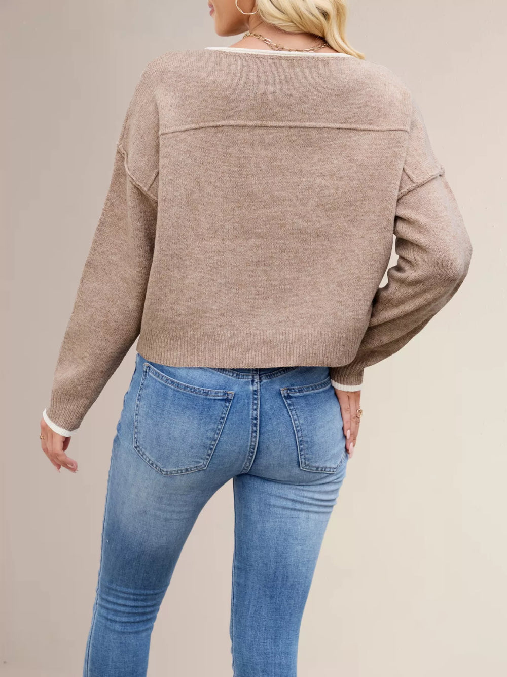 Round Neck Dropped Shoulder Sweater - Trendsi - Flyclothing LLC