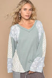 POL Lace Floral Round Neck Knit Top - Trendsi