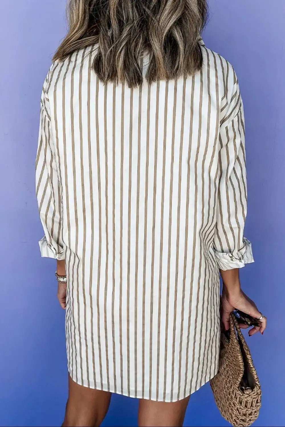 Striped Long Sleeve Mini Shirt Dress - Trendsi - Flyclothing LLC