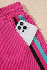 Striped Detail Flutter Sleeve Zipped Collar Top and Short Set - Trendsi - Flyclothing LLC