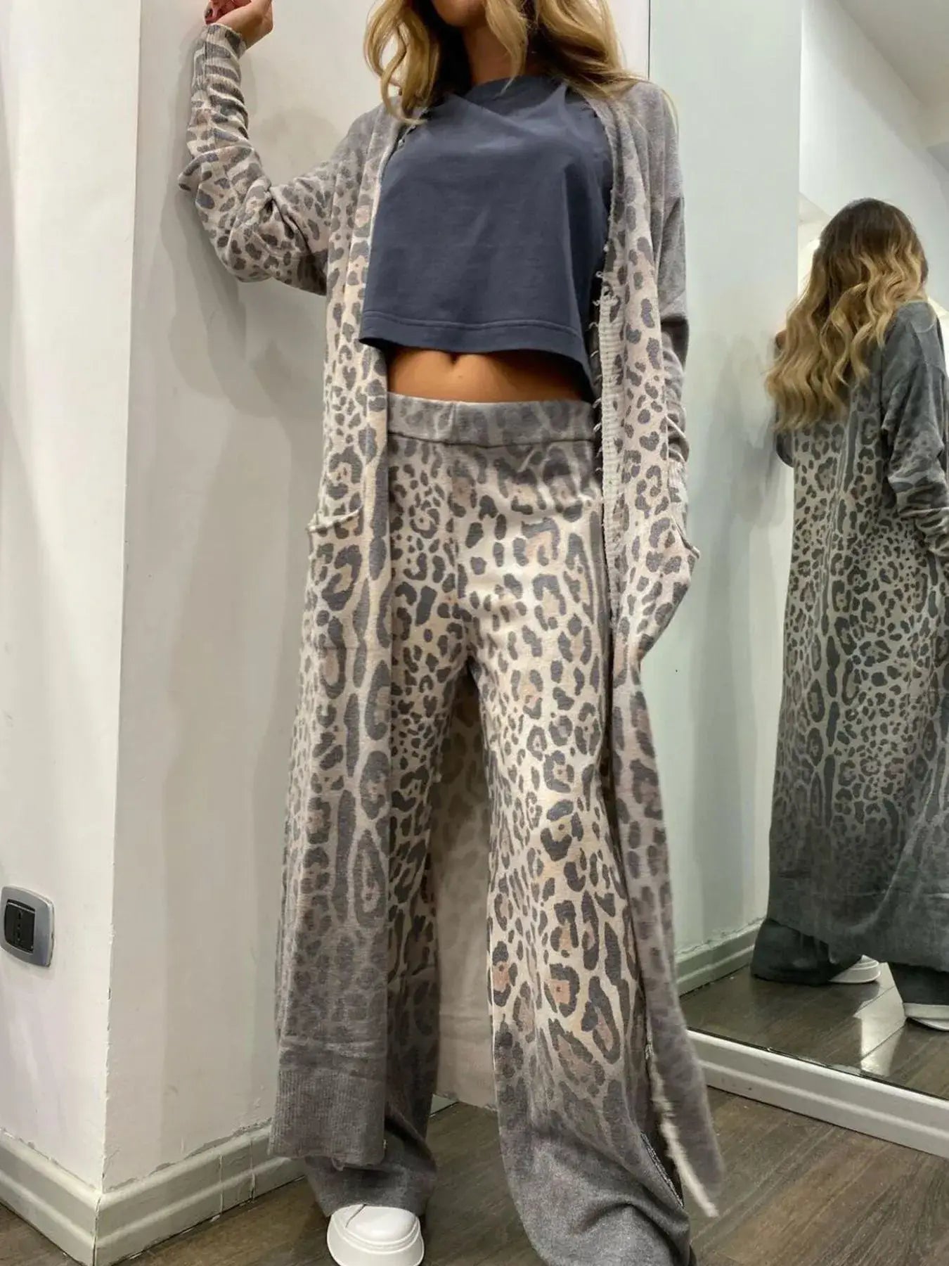 Long Sleeve Longline Outerwear and Pants Set - Trendsi - Flyclothing LLC