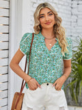 Double Take Floral Notched Neck Blouse - Trendsi