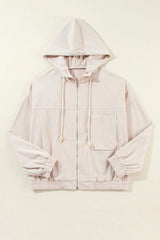 Pocketed Zip Up Long Sleeve Hooded Jacket - Trendsi - Flyclothing LLC