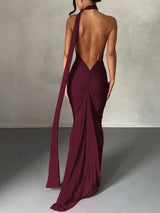 Backless One-Shoulder Ruched Bodycon Maxi Dress - Trendsi - Flyclothing LLC
