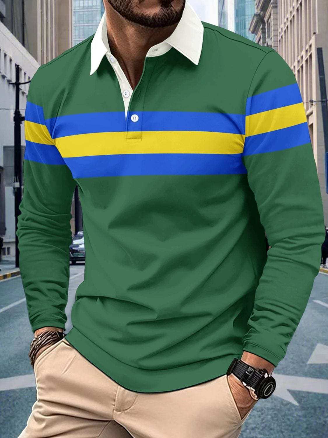 Men's Full Size Collared Contrast Striped Polo Plus Size - Trendsi - Flyclothing LLC