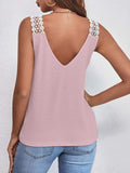 Lace Detail Waffle-Knit V-Neck Tank - Trendsi - Flyclothing LLC