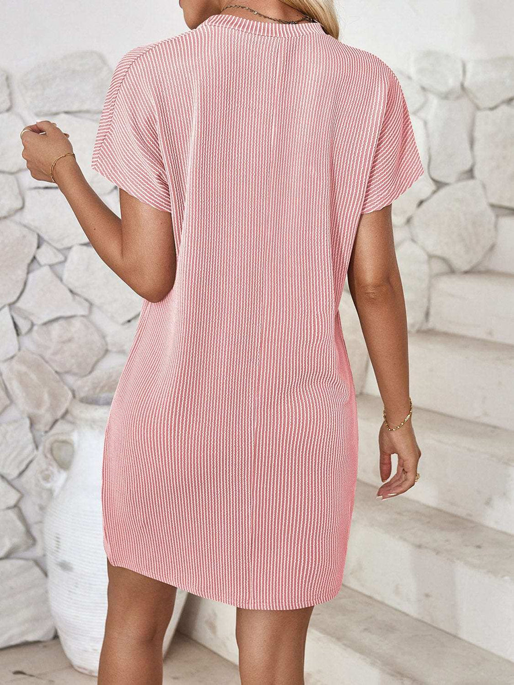 Round Neck Short Sleeve Mini Dress - Trendsi - Flyclothing LLC