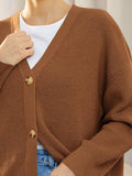 Button Down V-Neck Long Sleeve Cardigan - Trendsi - Flyclothing LLC
