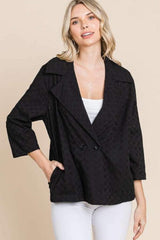 Culture Code Double Breasted Eyelet Jacket with Pockets - Trendsi - Flyclothing LLC