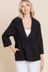 Culture Code Double Breasted Eyelet Jacket with Pockets - Trendsi