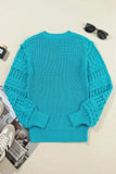 Openwork Frill Round Neck Long Sleeve Sweater - Trendsi - Flyclothing LLC