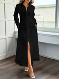 Slit Long Sleeve Maxi Shirt Dress - Trendsi