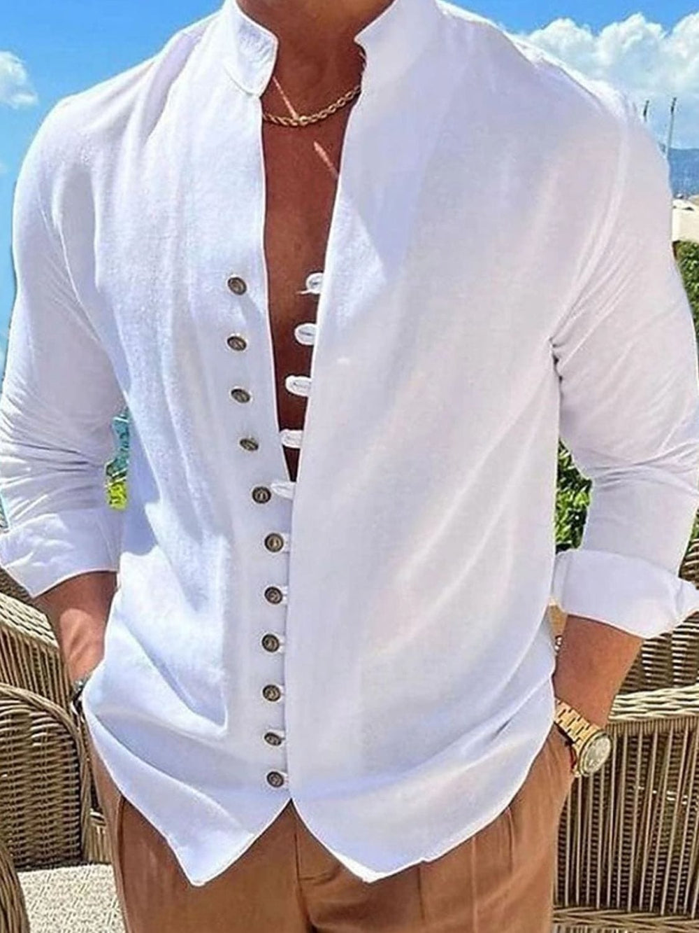 Men's Full Size Button Front Long Sleeve Shirt Plus Size - Trendsi