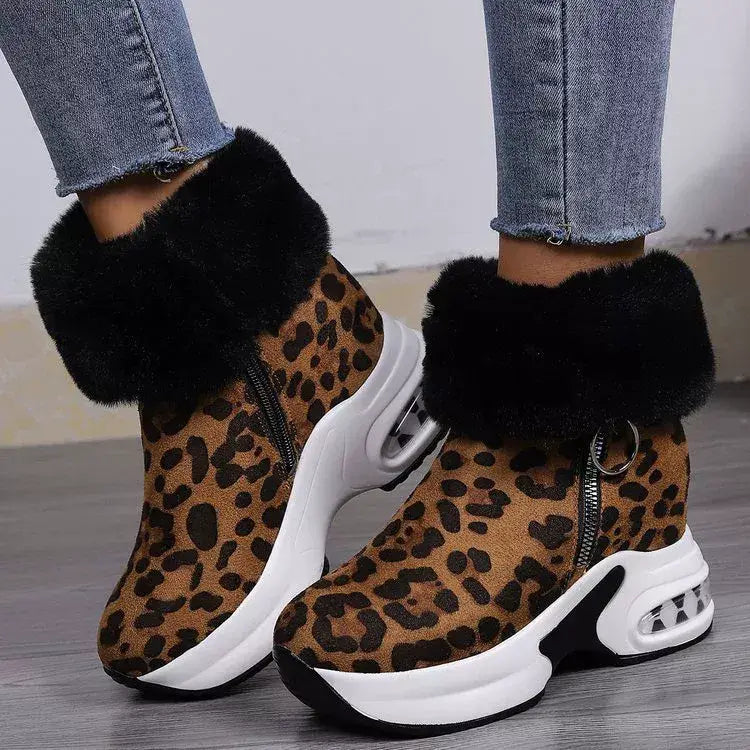 Fuzzy Side Zipper Platform Ankle Boots - Trendsi - Flyclothing LLC