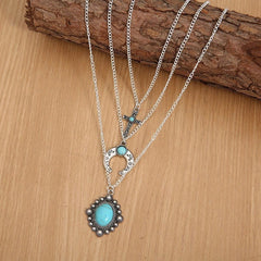 Artificial Turquoise Alloy Three-Layered Necklace - Trendsi