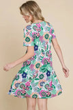 BOMBOM Ruched Floral V-Neck Short Sleeve Dress - Trendsi