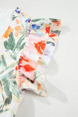 Floral Double Ruffle Sleeve V Neck Mini Dress - Trendsi - Flyclothing LLC