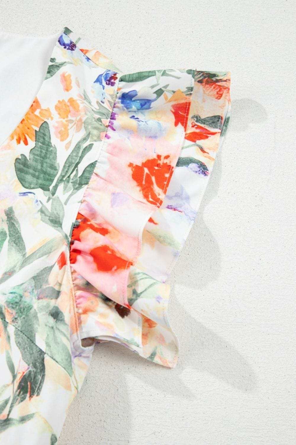 Floral Double Ruffle Sleeve V Neck Mini Dress - Trendsi - Flyclothing LLC