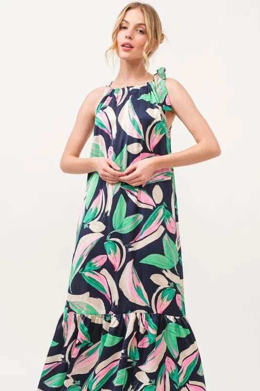 And The Why Botanical Printed Halterneck Tiered Maxi Dress - Trendsi - Flyclothing LLC