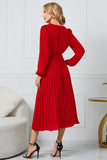 V-Neck Long Sleeve Tie Waist Midi Dress - Trendsi