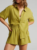 Texture Button Up Shirt and Shorts Set - Trendsi
