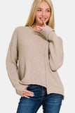 Zenana Asymmetric Hem Drop Shoulder Sweater - Trendsi - Flyclothing LLC