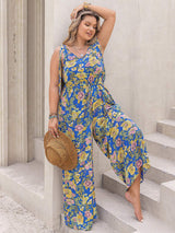 Plus Size Printed V-Neck Wide Leg Jumpsuit - Trendsi - Flyclothing LLC