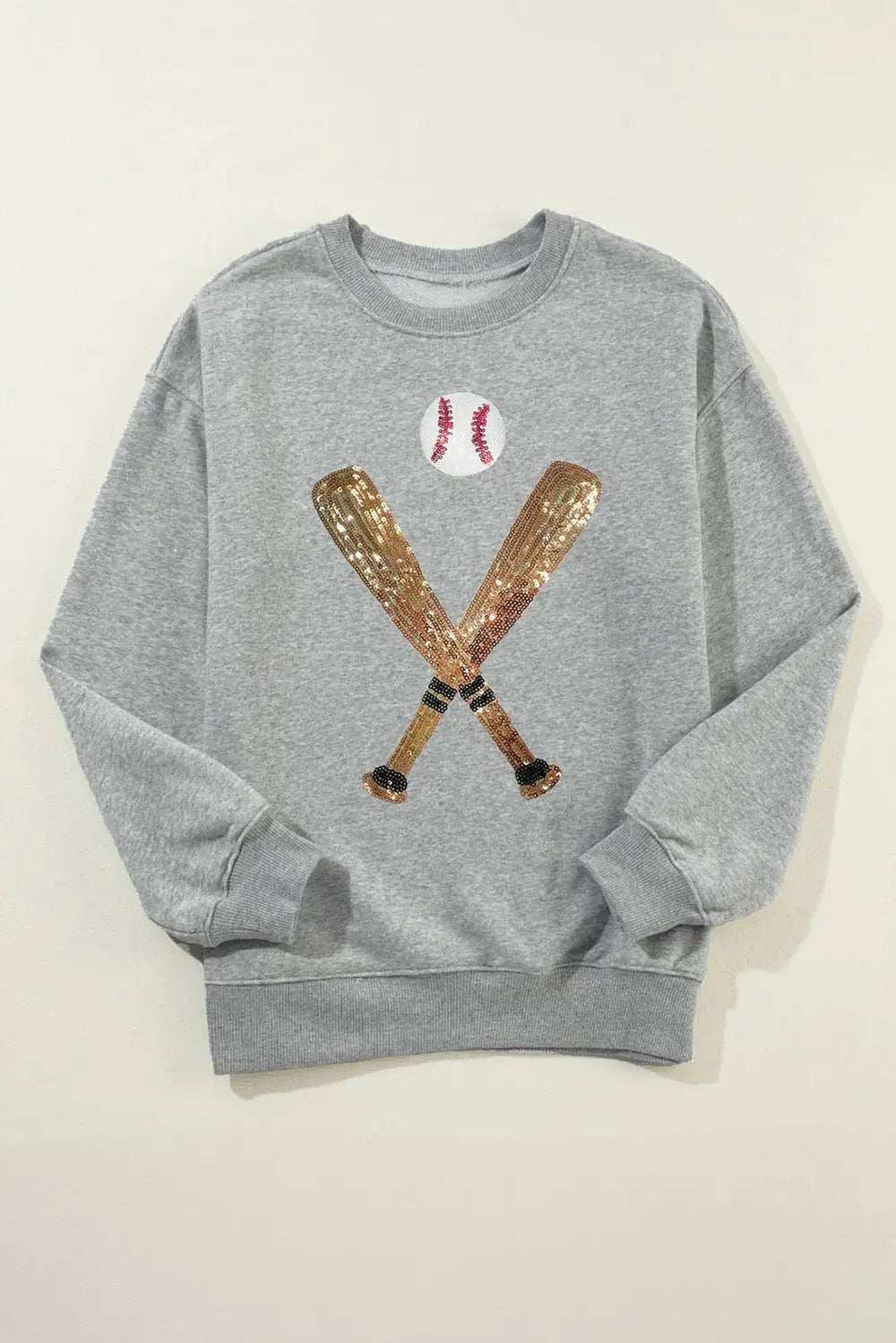 Sequin Baseball Long Sleeve Sweatshirt - Trendsi - Flyclothing LLC