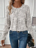 Ruched Round Neck Long Sleeve Blouse - Trendsi - Flyclothing LLC