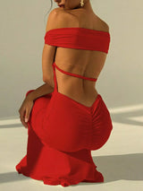 Backless Off-Shoulder Bodycon Mermaid Maxi Dress - Trendsi - Flyclothing LLC