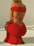 Backless Off-Shoulder Bodycon Mermaid Maxi Dress - Trendsi - Flyclothing LLC