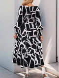 Perfee Smocked Printed Long Sleeve Midi Dress - Trendsi