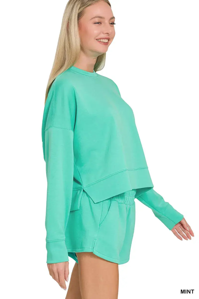 Zenana Scuba Long Sleeve Sweatshirts & Shorts Set - Trendsi - Flyclothing LLC