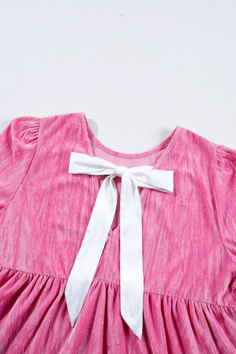 Tied Round Neck Flounce Sleeve Mini Dress - Trendsi - Flyclothing LLC