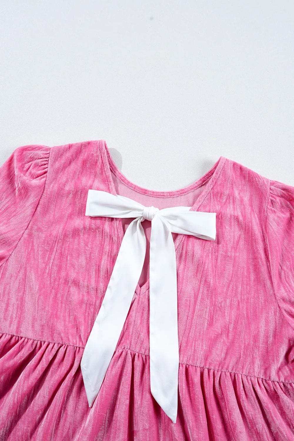 Tied Round Neck Flounce Sleeve Mini Dress - Trendsi - Flyclothing LLC