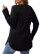 Ribbed Knit Long Sleeve T-Shirt - Trendsi - Flyclothing LLC
