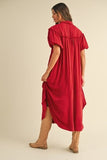 Annie Wear Mineral Washed Button Down Puff Sleeve Shirt Dress - Trendsi