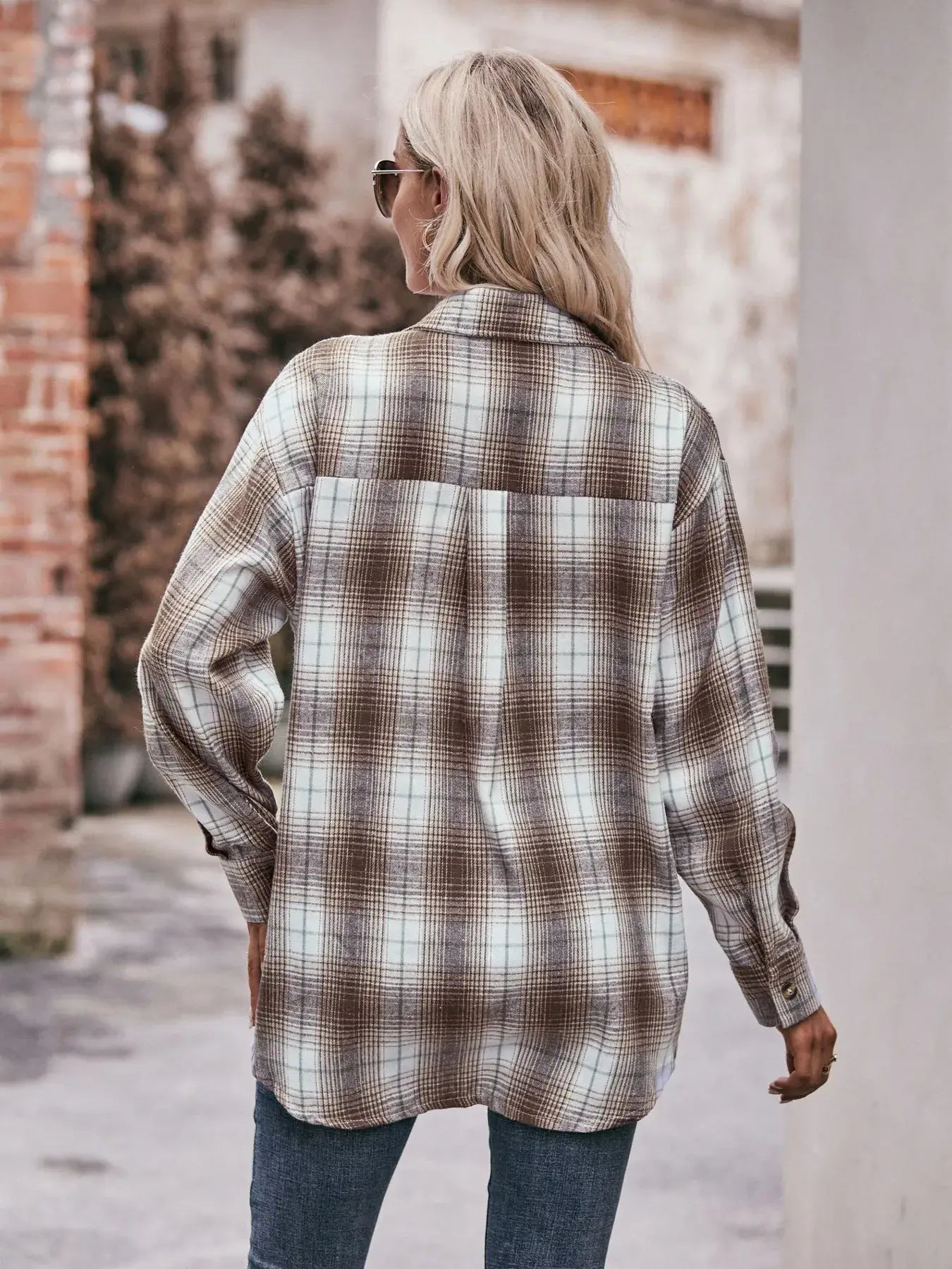 Plaid Button-Down Long Sleeve Shirt - Trendsi - Flyclothing LLC