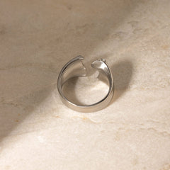 Stainless Steel Inlaid Rhinestone Bypass Ring Trendsi
