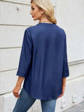 Notched Three-Quarter Sleeve Denim Top - Trendsi - Flyclothing LLC