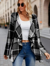 Plaid Open Front Long Sleeve Jacket - Trendsi - Flyclothing LLC