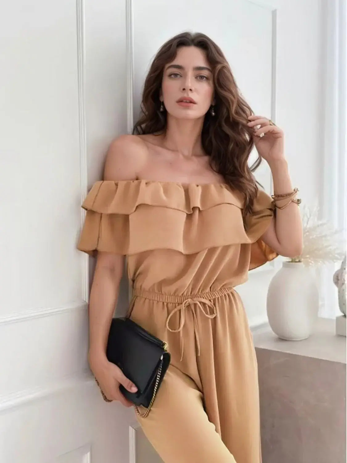 Ruffled Off-Shoulder Wide Leg Jumpsuit - Trendsi - Flyclothing LLC